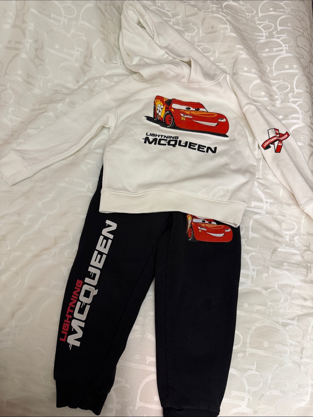 Disney White Hoodie with Red Lightning McQueen Accent